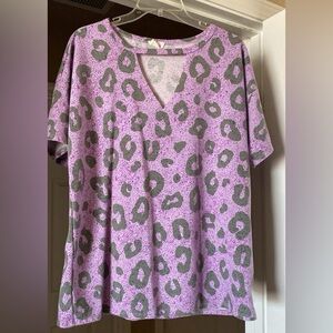 Purple Leopard Print Short Sleeve Top
